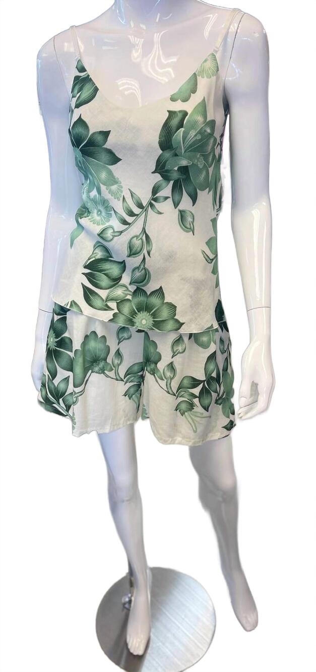 NEW MILIO MILANO women's bluma floral tank top in white/green